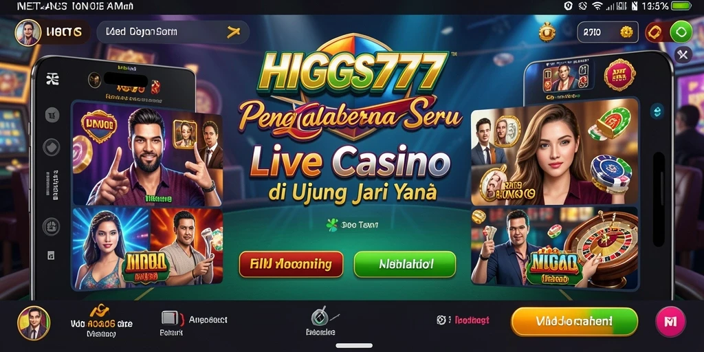 Screenshot gameplay HIGGS777 yang menunjukkan dealer langsung dan suasana kasino.